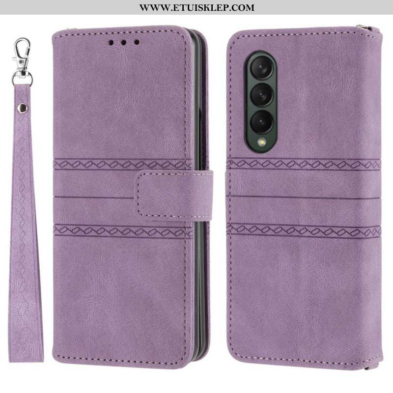 Etui Folio do Samsung Galaxy Z Fold 4 Wzór Paska Ze Sztucznej Skóry